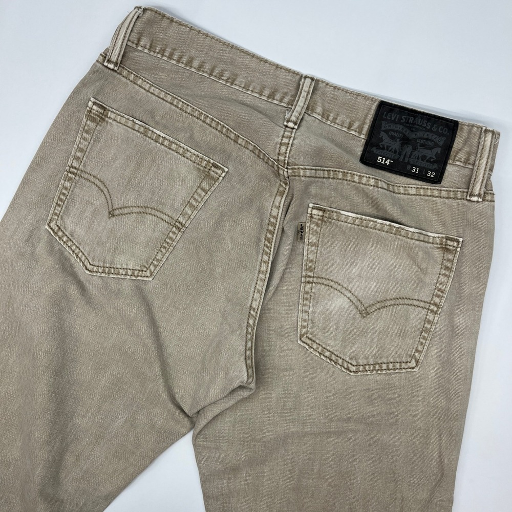 Levi's 514 Jeans Mens 31x32 Tan Khaki Beige Straight Fit Denim Faded Distressed